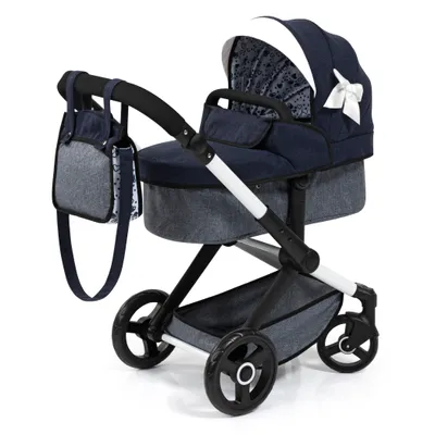 A doll stroller with a matching bag, shown against a white background.