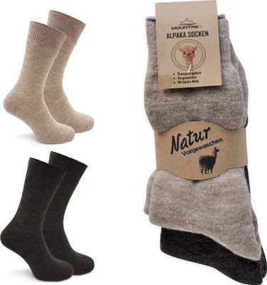 Produktbild von MOUNTREX Alpaka Socken, Wollsocken für Damen, Herren - Wintersocken - Kuschelsocken - 2 Paar, Beige/Braun (Dick Thermo), 39-42