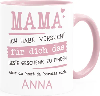 Produktbild von Tasse personalisiertes Geschenk Spruch Papa/Mama Ich habe versucht für dich das beste Geschenk zu finden... anpassbarer Name SpecialMe® Mama - 1 Name inner-rosa Keramik-Tasse