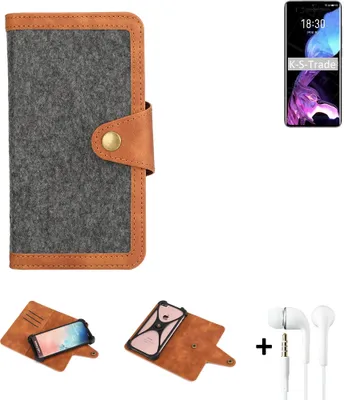 Produktbild von K-S-Trade Handyhülle + Kopfhörer kompatibel mit Meizu 18 Schutzhülle Filzhülle Kunstleder dunkelgrau braun (1x)