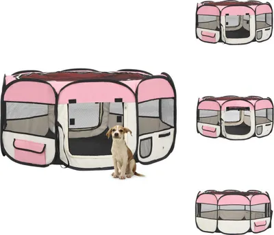 Immagine prodotto di vidaXL Box pieghevole per cuccioli con borsa per il trasporto Rosa 145x145x61 cm - Cucce per cani e recinti