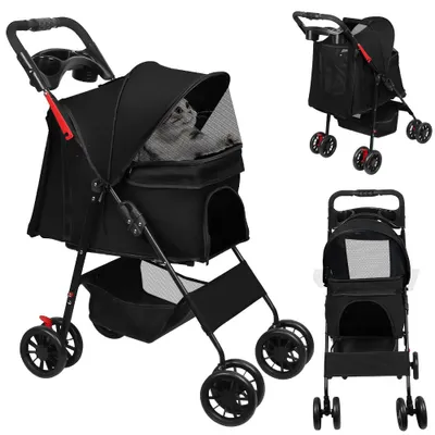 Produktbild von Klappbar Hundewagen 2 in 1 Hundebuggy Bis 20kg,Pet Stroller Hundebuggy Haustierwagen Oxford,für Kleine Hunde und Katzen 98x67x46cm Schwarz