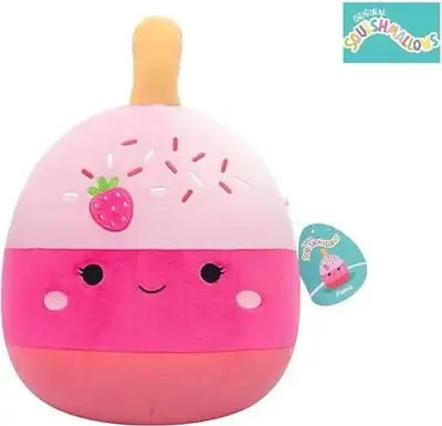 A plush toy shaped like a strawberry cake pop.