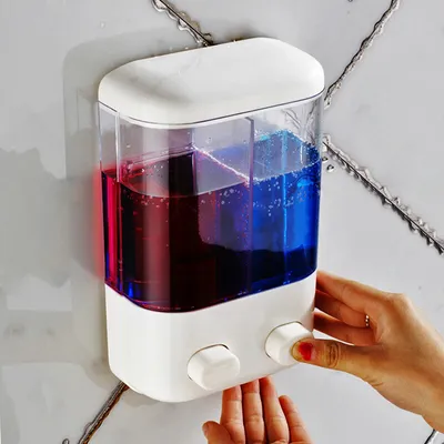 Productafbeelding van Wandmontabele handmatige zeepdispenser voor badkamer, geschikt voor vloeibare zeep, schuimzeep, lotion, shampoo en douchegel