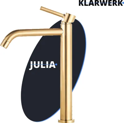Immagine prodotto di JULIA | Rubinetto alto per bagno spazzolato oro | Rubinetto in acciaio inox di per lavabi alti | Rubinetto a 2 attacchi | Rubinetto ad alta pressione per hotel gastro