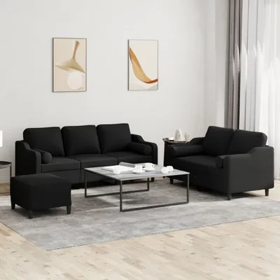 Produktbild von 3-tlg. Sofagarnitur mit Kissen Schwarz Stoff, Schlafsofas 2024 Neu