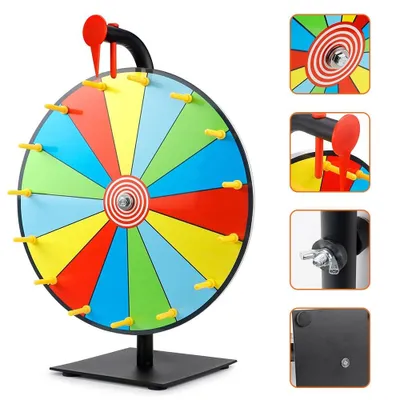 Produktbild von 12 Zoll Glücksrad zum drehen, Tischglücksrad für Lotteriespiele Wheel of Fortune Bunt, Preisrad mit Kompletten Zubehör, für Werbung Wortspiele φ30cm