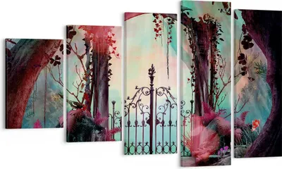 Produktbild von Bild auf Leinwand - Leinwandbild - 5 Teile - Fantasie Tor Garten - 100x60cm - Wand Bild - Wanddeko - Wandbilder - Leinwanddruck - Bilder - Wanddekoration - Leinwand bilder - Wandbild - EG100x60-4517