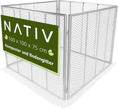Produktbild von Garten Komposter 100x100x75 cm mit Wühlmausgitter, Metallkomposter mit 750 Liter Volumen, Drahtkomposter für eigenen Kompost, Metall Komposter als Kompostsieb nutzbar, Kompostierer
