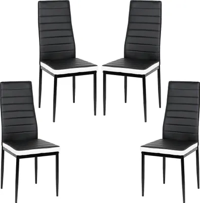 Produktbild von 4er Set Esszimmerstühle Küchenstuhl aus Kunstleder Metallbeine Polsterstuhl schwarz+weiß