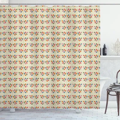 Immagine prodotto di ABAKUHAUS Tenda da doccia botanica, motivo foglie colorate in design simmetrico, motivi floreali retrò, 175 x 180 cm, guscio d'uovo e multicolore