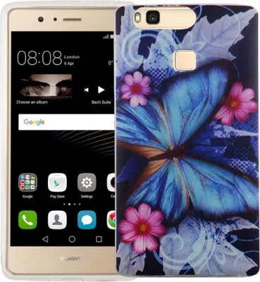 Produktbild von Handy Hülle für Huawei P9 Lite Cover Case Schutz Tasche Motiv Slim Silikon TPU Blauer Schmetterling