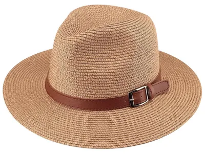 Produktbild von Damen Panama Hut Breiter Krempe Stroh Sommer Fedora Rollbar UV Sonnenhut UPF 50+ Khaki M
