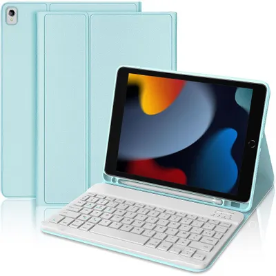 Image de Coque Clavier pour iPad 10,2 Pouces (2019/2020/2021) CuirPolyuréthaneBleu avec Clavier Magnétique Bluetooth