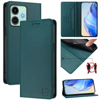 Image de Etui en cuir pour Honor Play10, étui à rabat avec fentes pour cartes, portefeuille et support Vert foncé
