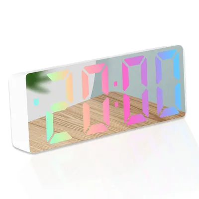 Produktbild von Moderner Digitaler LED Wecker mit gut lesbaren großen bunten Zahlen Schlummerfunktion bis zu 60 Minuten Tischuhr Temperatur & Datumsanzeige Weiß