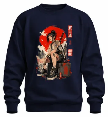 Zdjęcie produktu dla Bluza z kapturem "Bushido", motyw anime, katana, Japonia, styl Y2K, Harajuku, dla fanów kultury japońskiej, kolor granatowy, rozmiar S