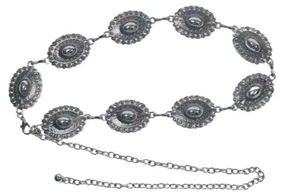 Produktbild von Vintage-Taillenkette aus geschnitztem Metall, Damen-Kettengürtel im Ethno-Stil – großes Oval (Antiksilber)