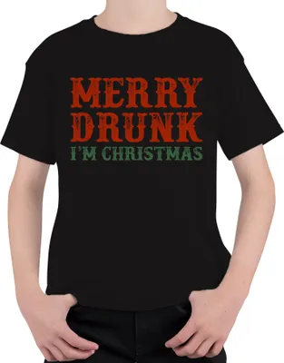 Produktbild von Merry Drunk I'm Christmas - Weihnachten Weihnachtsgeschenk Christmas Uni Kinder T-Shirt, Schwarz, 140