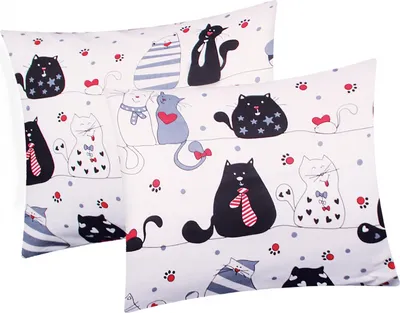 Produktbild von Renforcé Kissenbezug - 2er Set in 40x40 cm - Katzen, Pfoten, Herzen - Kopfkissen-Bezug, Kissenhülle, Dekokissenbezug aus 100% Baumwolle, Kinder (KY-Katzen-Weiß-40x40)