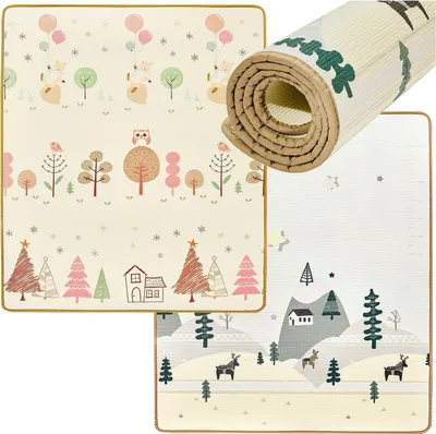 Produktbild von XXL Baby-Spielmatte – Rollbare Krabbelmatte 150 x 180 x 1.0 cm, Wald- und Bergemotiv