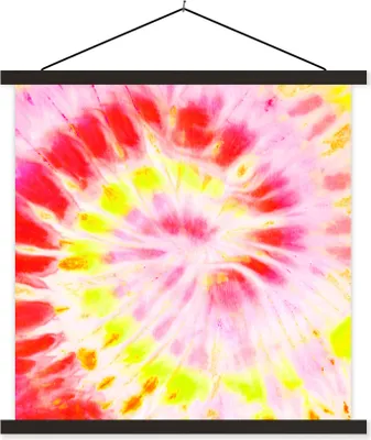 Produktbild von MuchoWow® Textilposter Krawattenfärbung - Rot - Gelb 90x90 cm mit schwarzem Rahmen - Magnetisches