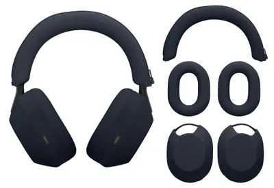 Produktbild von kwmobile 3in1 Kopfhörer Case für Over Ear Headphones kompatibel mit Sony WH-1000XM5 Hülle - 360° Silikon Schutzhülle für Ohrhörer - Dunkelblau