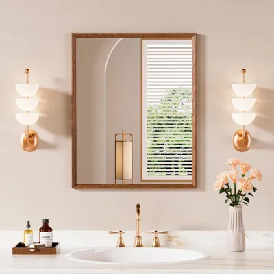 Immagine prodotto di Specchio da parete rettangolare, marrone, 40 x 50 cm. Specchio per il trucco, stile vintage, aspetto legno
