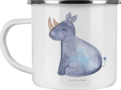 Produktbild von Mr. & Mrs. Panda Teetasse Einhorn Nashorn - Weiß - Geschenk, Campingbecher, Pott, Nashörner, Zoo, Unicorn, Glitzer, Regenbogen, becher emaille, Tasse, Haferl