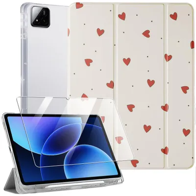 Image de Coque + Verre Trempé pour Xiaomi Pad 8 / 8 Pro 11,2" - Antichoc avec Porte-Stylet - Motif Cœur