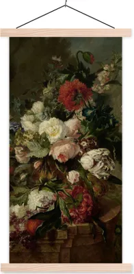 Produktbild von MuchoWow® Textilposter Stilleben mit Blumen - Gemälde von Harmanus Uppink 40x80 cm mit holzfarbenen Rahmen - Wohnzimmer