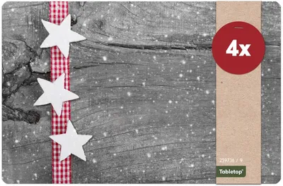 Produktbild von Abwaschbare Tischsets 4er Set Weihnachten Sterne & Holz-Optik