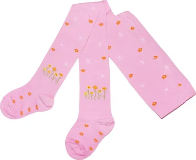 Produktbild von Kinderstrumpfhosen für Mädchen aus Baumwolle Blumenreihe Rosa Größe 92-98