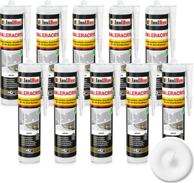 Produktbild von Isolbau Maleracryl 10 x 300 ml Weiß - Plastoelastischer Acryl-Dichtstoff zum Abdichten von Fugen im Innen- & Außenbereich - Kartusche
