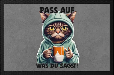 Produktbild von Pass auf was du sagst Fußmatte Langschläfer Morgenmuffel Witzig Kaffee