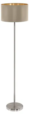Produktbild von EGLO Stehlampe Maserlo, 1 flammige Textil Stehleuchte, Standleuchte aus Metall in Silber und Stoff in Taupe, gold, E27 Fassung, inkl. Trittschalter