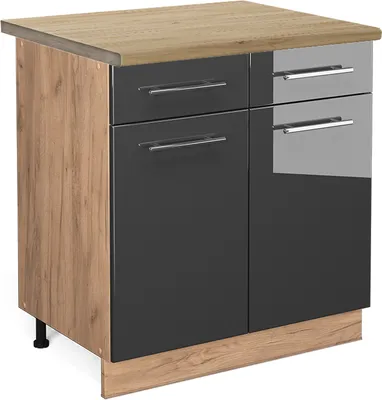 Productafbeelding van Keukenonderkast Vicco Fame-Line Antraciet Hoogglans 80 cm , WB Eik, Model 45636