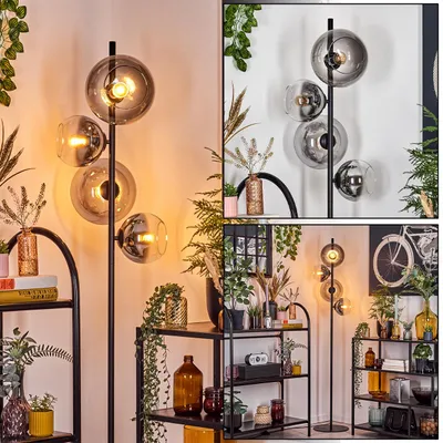 Produktbild von Carentino Stehlampe aus Metall/Glas in Schwarz/Rauchfarben/Klar mit Fußschalter