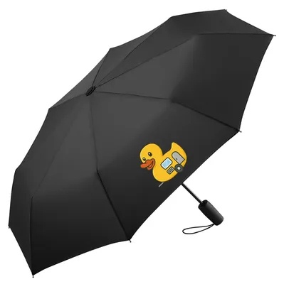 Produktbild von Huuraa Regenschirm Quietscheente Camper Gummiente Wohnwagen 98cm Schwarz Sturmfest Taschenschirm Geschenkidee