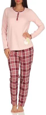 Produktbild von Damen Pyjama Schlafanzug langarm Mix & Match Optik - Karo Hose aus Jersey - 291 90 153 ; rot , 48