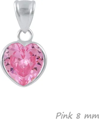 Produktbild von Zirkonia Herz Anhänger 925 Silber mit / ohne Kette für Damen & Kinder Pink 8 mm ohne Kette