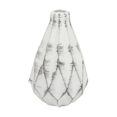 Imagen del producto de Jarrón de flores, cerámica, diseño de diamantes, blanco/, 12,5x21,5 cm
