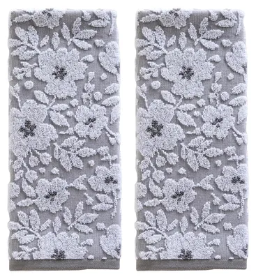 Produktbild von Blumenmuster-Jacquard-Handtücher, Grau, 2er Set
