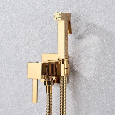 Produktbild von Bidet Wasserhahn Messing Duscharmatur Unterlegscheibe Mischer Kalt-Warmwasser-Mischer Kran Platz Dusche Sprühkopf Wasserhahn Toilettenarmaturen,Gold