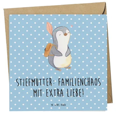 Produktbild von Mr. & Mrs. Panda Glückwunschkarte Stiefmutter Liebe - Blau Pastell - Geschenk, Beziehung, doppelkarte, Klappkarte, Muttertag, anlasskarte, persönliche Erinnerungen