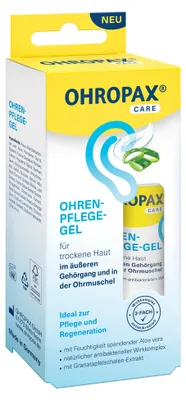 Produktbild von OHROPAX Ohren-Pflege-Gel 6x15 ml – Aloe vera Pflege für empfindliche Ohrenhaut, KI-generiertes Bild