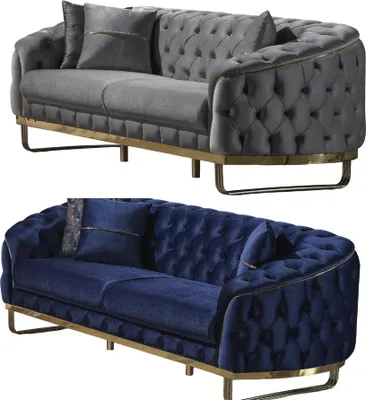 Produktbild von Villa Möbel Sofa Set Bellezza Bunt Grau-Blau Stellvariante:3+3 Relax- und Bettfunktion, pflegeleichter Mikrofaser Samtstoff