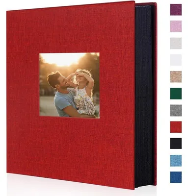 Productafbeelding van Fotoalbum, inzetalbum voor 400 foto's, formaat 10x15 cm, rood, linnen omslag, hardcover met venster