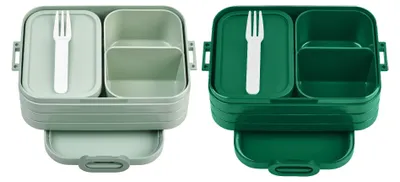 Produktbild von Mepal Bento Brotdose Midi Take A Break Mixed - mit Bento Box - Für 2 Sandwiches oder 4 Brotscheiben - Lunchbox für kleine Snacks & Reste - Erwachsene Essenbox mit Fächern - Nordic Sage & Vivid Green