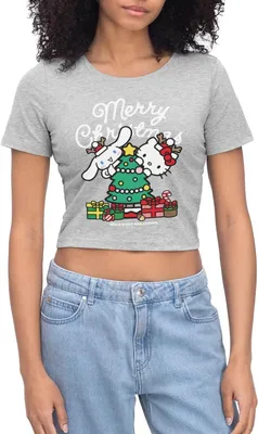 Produktbild von Spreadshirt Hello Kitty Und Cinnamoroll Weihnachten Crop Top, XL, Grau meliert